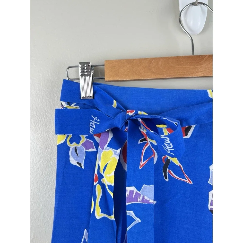 Lake Barrine Vtg Hawaiian Wrap Midi Skirt‎ Blue Floral One Size